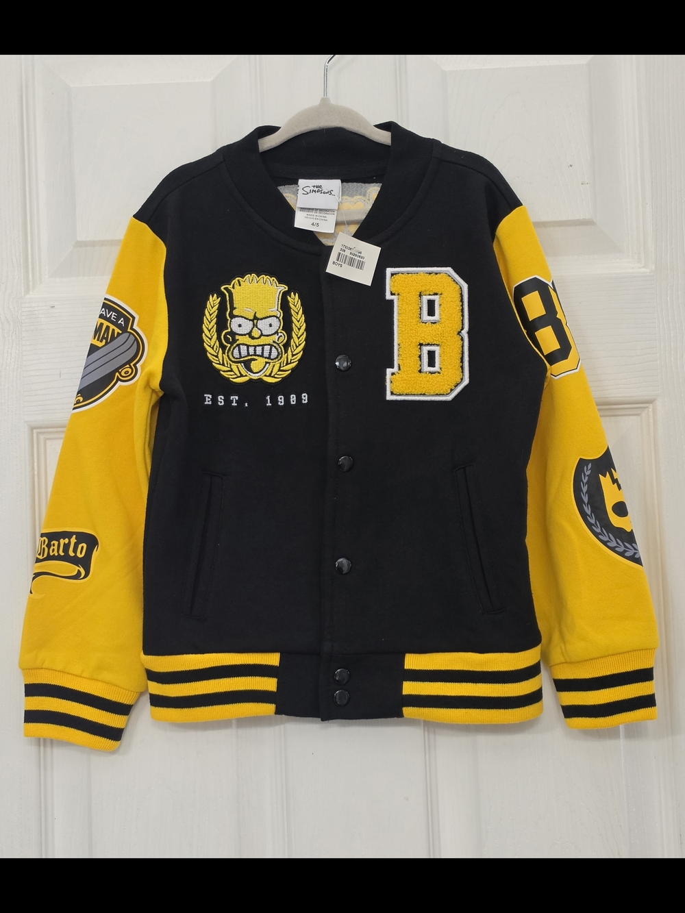 The Simpsons Bart Simpson Kids Varsity Jacket by Freeze, Size 4/5